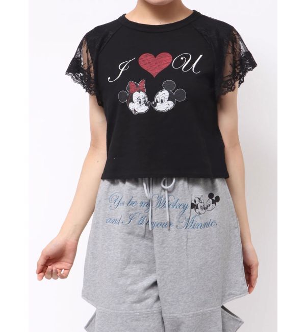jouetie「【Mickey&Minnie】ILOVEレースリメイクトップス」|Tシャツ・カットソー|