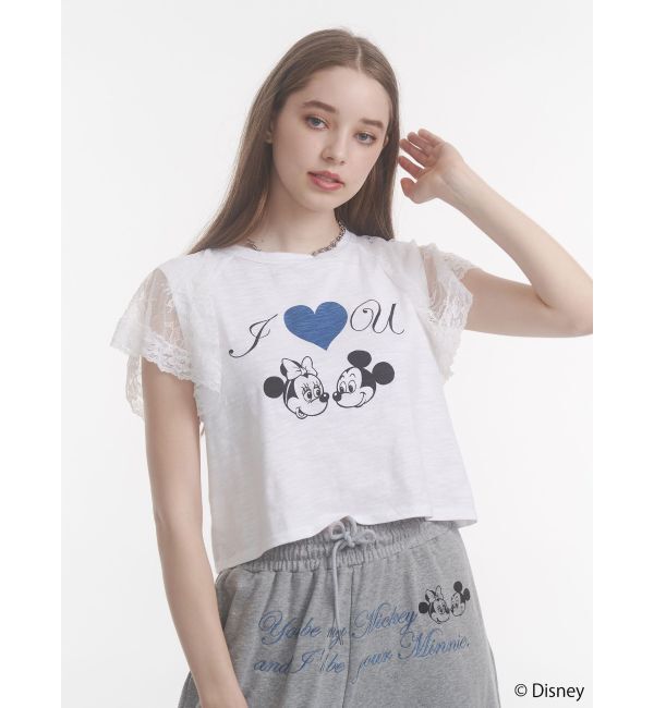 jouetie「【Mickey&Minnie】ILOVEレースリメイクトップス」|Tシャツ・カットソー|