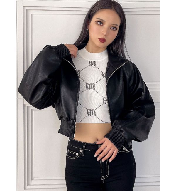 GYDA「レースラインボリュームスリーブフェイクレザージャケット【SETUP着用可】」|ブルゾン・スタジャン|