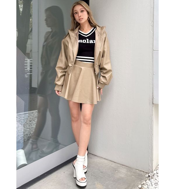 GYDA「レースラインボリュームスリーブフェイクレザージャケット【SETUP着用可】」|ブルゾン・スタジャン|