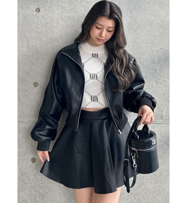 GYDA「レースラインボリュームスリーブフェイクレザージャケット【SETUP着用可】」|ブルゾン・スタジャン|