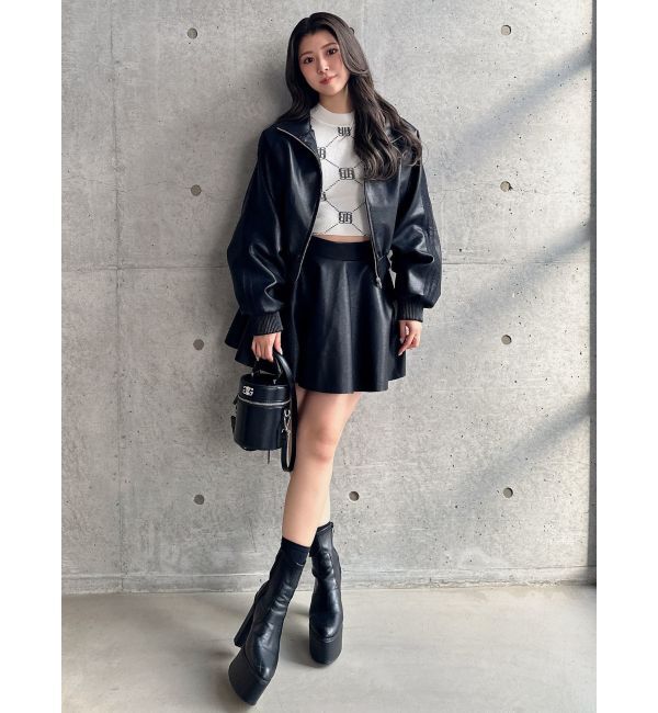 GYDA「レースラインボリュームスリーブフェイクレザージャケット【SETUP着用可】」|ブルゾン・スタジャン|