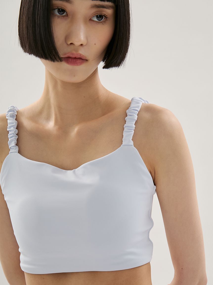 emmi yoga「【Sustainaretch】ギャザーショルダーブラトップ/UVカット/接触冷感」|インナー|