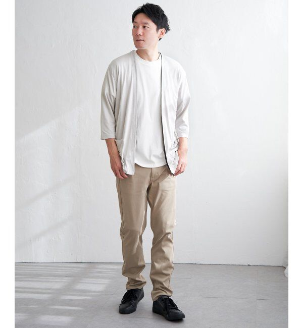 ikka「7分袖バイカラーボタンレスカーディガン」|カーディガン|