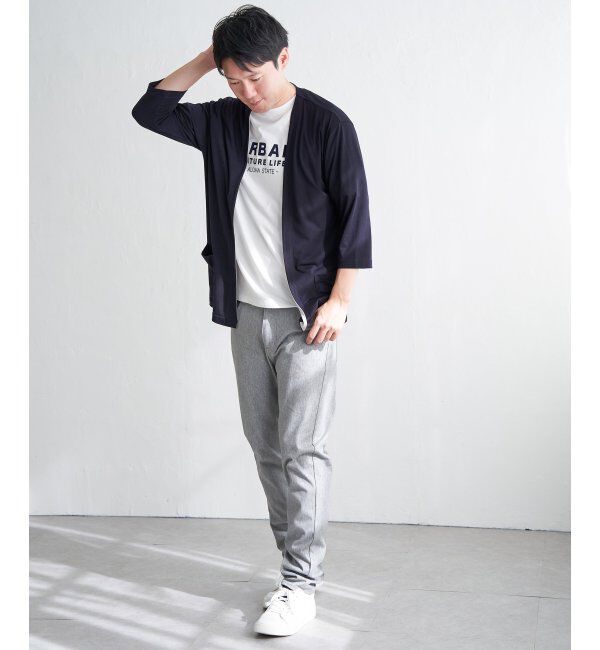 ikka「7分袖バイカラーボタンレスカーディガン」|カーディガン|