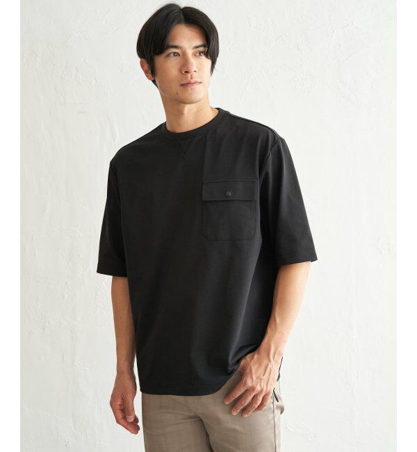 ikka「【吸水速乾】冷感メッシュ5分袖アウターT」|Tシャツ・カットソー|ブラック