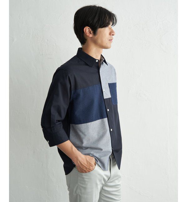 ikka「7分袖冷感ブロックスシャツ」|シャツ・ブラウス|