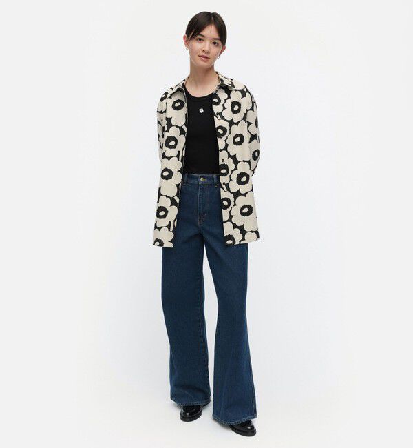 Marimekko「【アジア限定】Ruoste Unikko シャツ」|シャツ・ブラウス|ｵﾌﾎﾜｲﾄ&times;ﾀﾞｰｸｸﾞﾚｰ