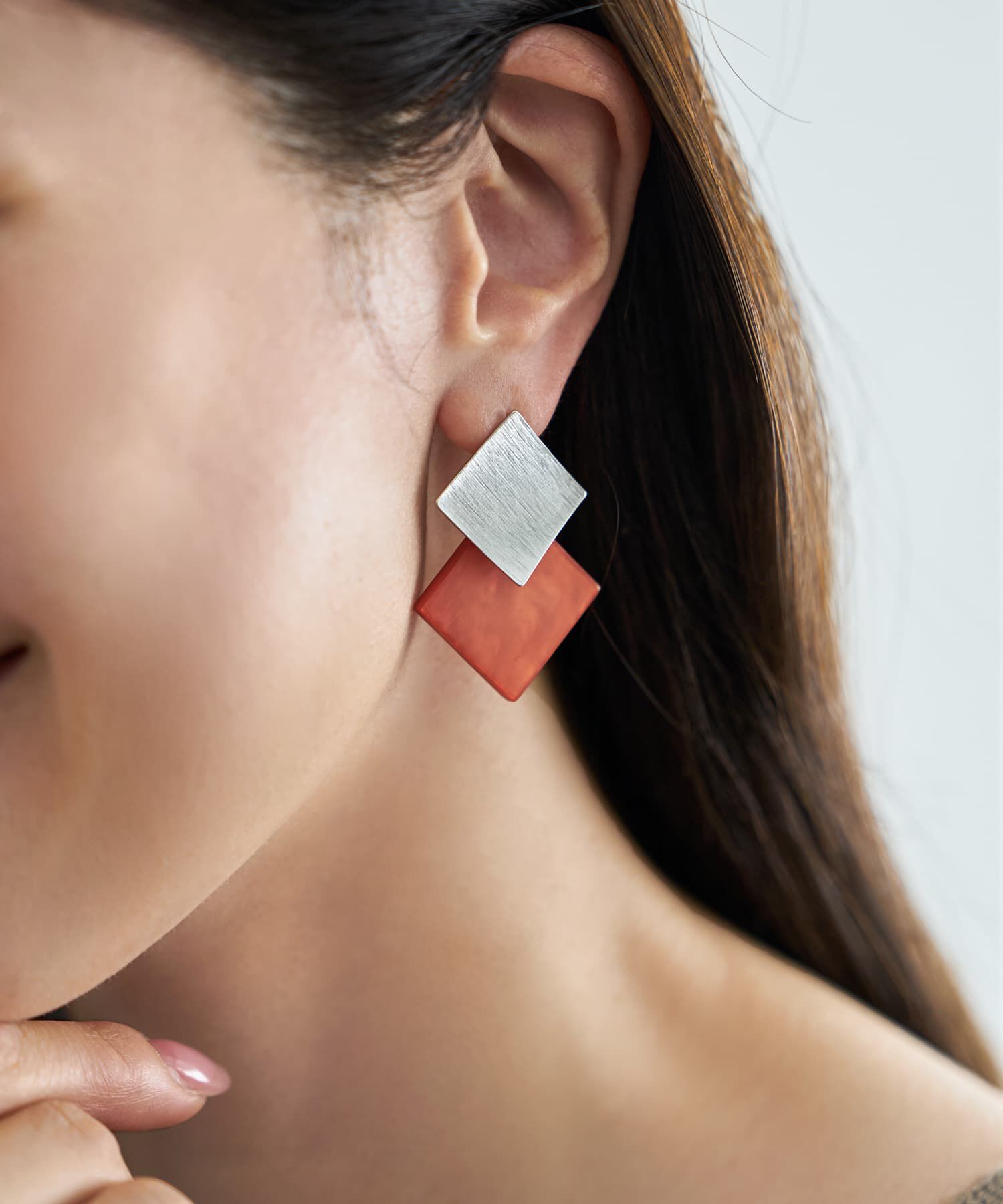 STYLE DELI「ひし型WプレートMIXイヤリング／SV」|イヤリング|