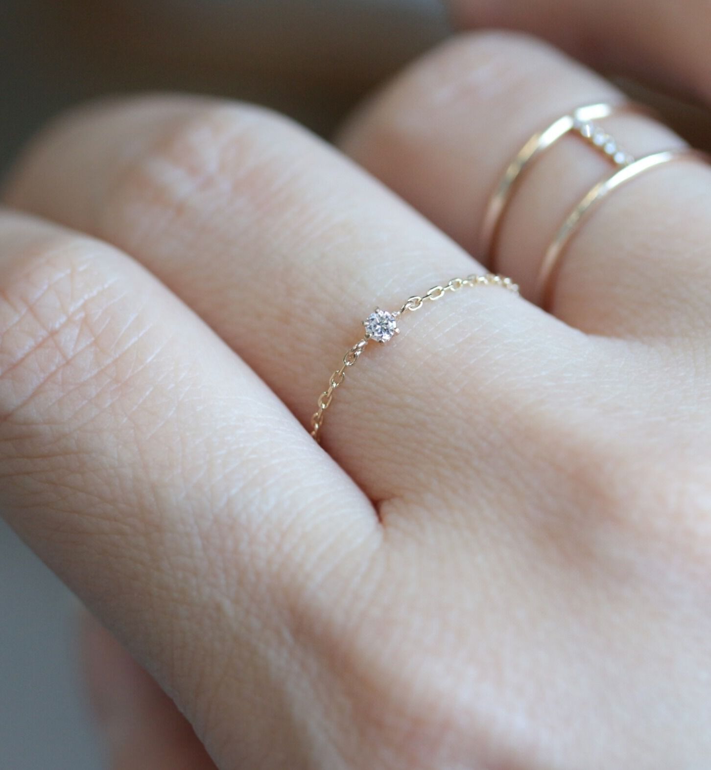  「ダイヤモンド 0.04ct チェーンリング | K10YG 【WEB/ランドマーク店限定】」|リング|