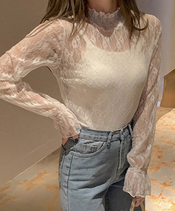 BACKYARD FAMILY「シースルー ブラウス 通販 シースルーブラウス 長袖ブラウス レースブラウスレディース レディース」|シャツ・ブラウス|