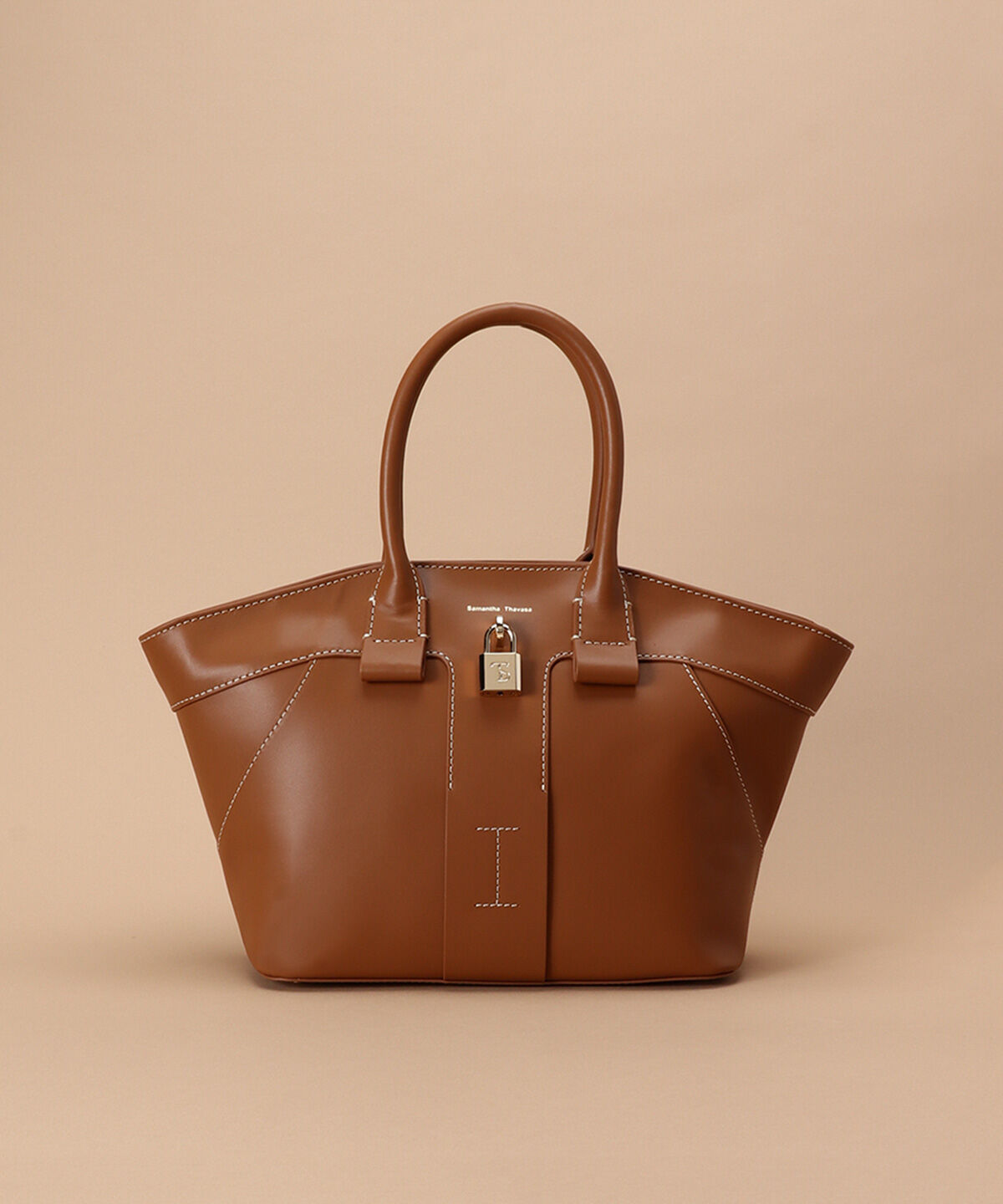 Samantha Thavasa「ステッチデザイン レザーハンドバッグ」|ハンドバッグ|ブラウン