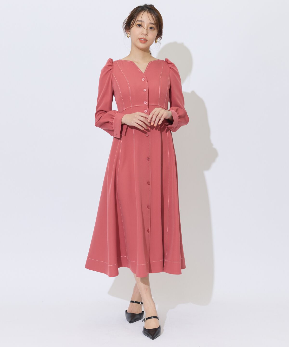 アンドクチュール「デコルテあき配色ステッチワンピース」|ワンピース|