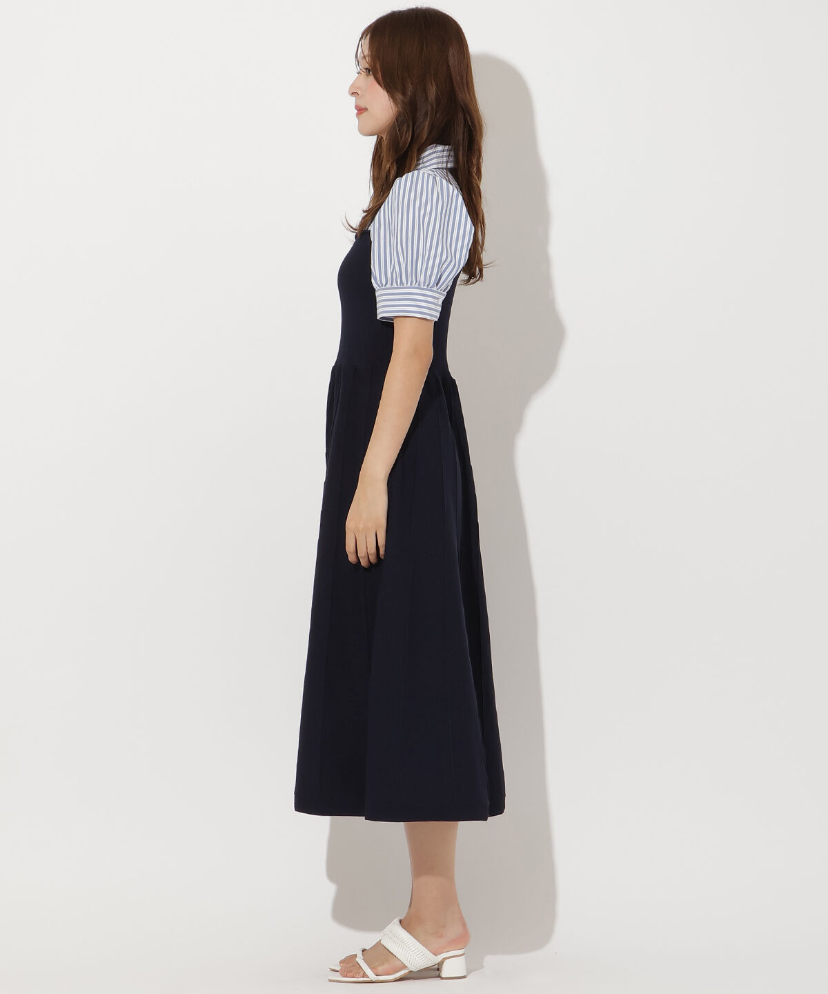 アンドクチュール「シャツドッキング配色ワンピース」|ワンピース|