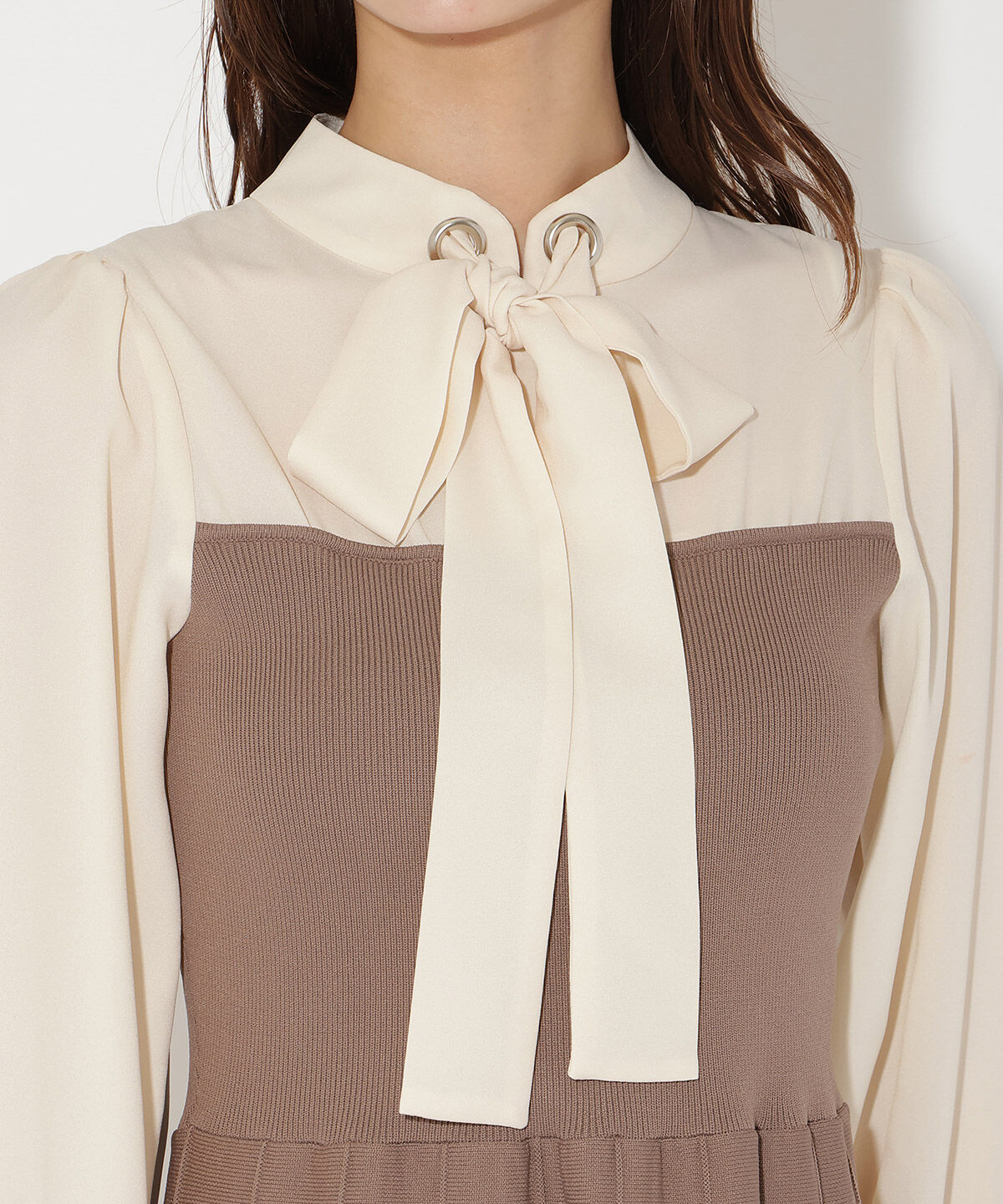 アンドクチュール「ボウタイ&times;ニットドッキングワンピース」|ワンピース|