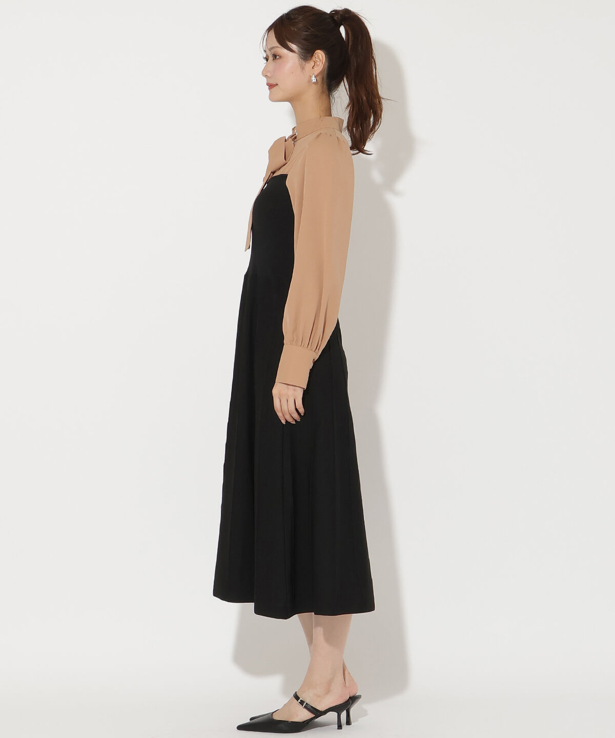 アンドクチュール「ボウタイ&times;ニットドッキングワンピース」|ワンピース|