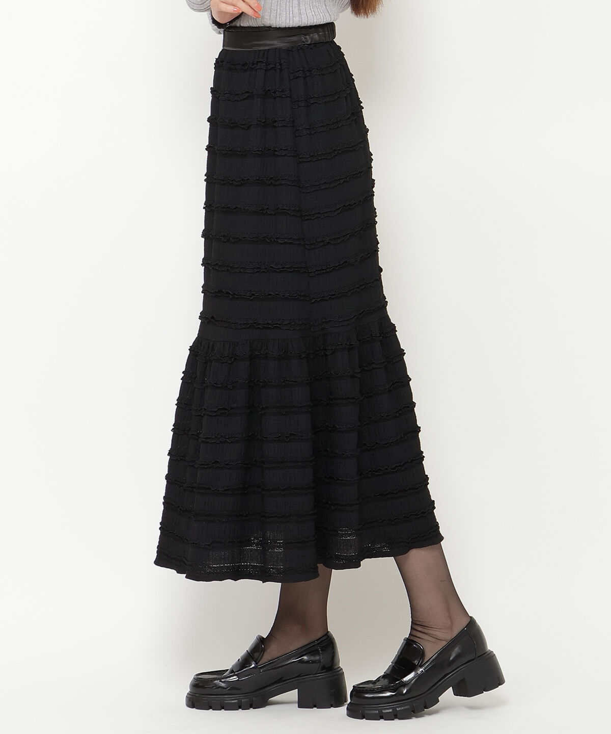 REDYAZEL「ベルトつきボーダーフリルスカート」|フレア|