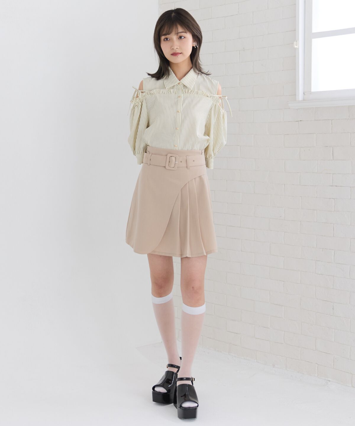 REDYAZEL「ラップデザインアシメプリーツミニスカート」|フレア|