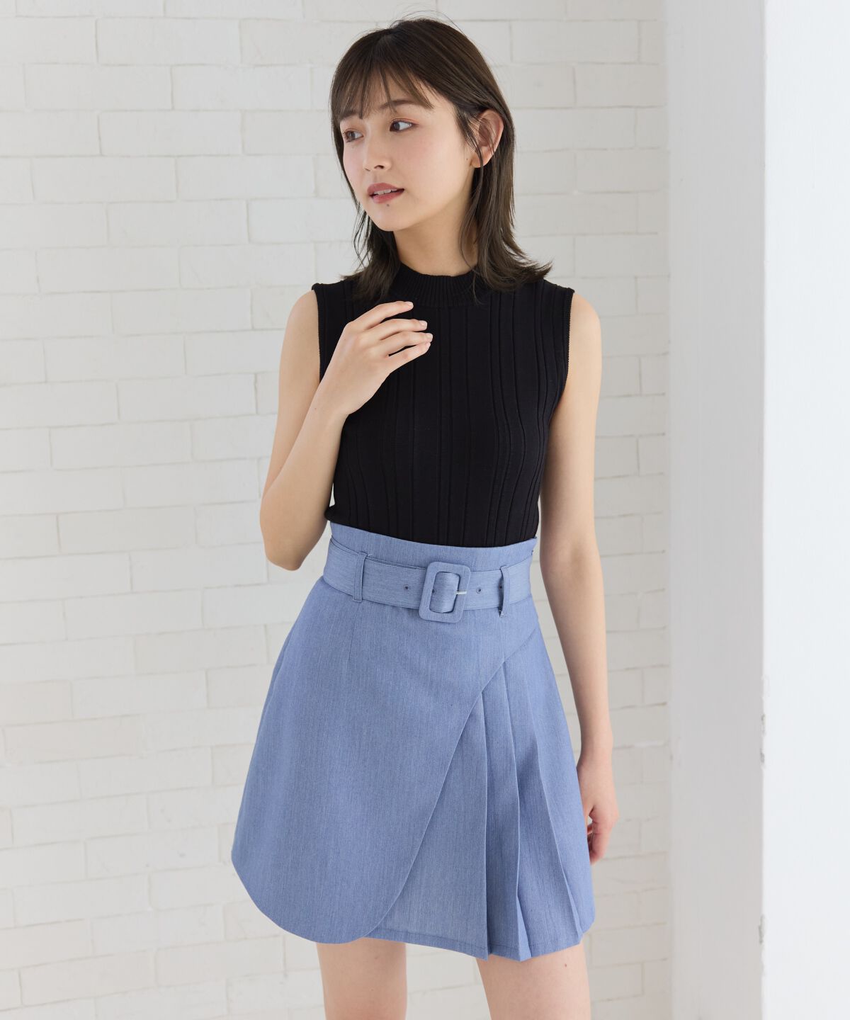 REDYAZEL「ラップデザインアシメプリーツミニスカート」|フレア|