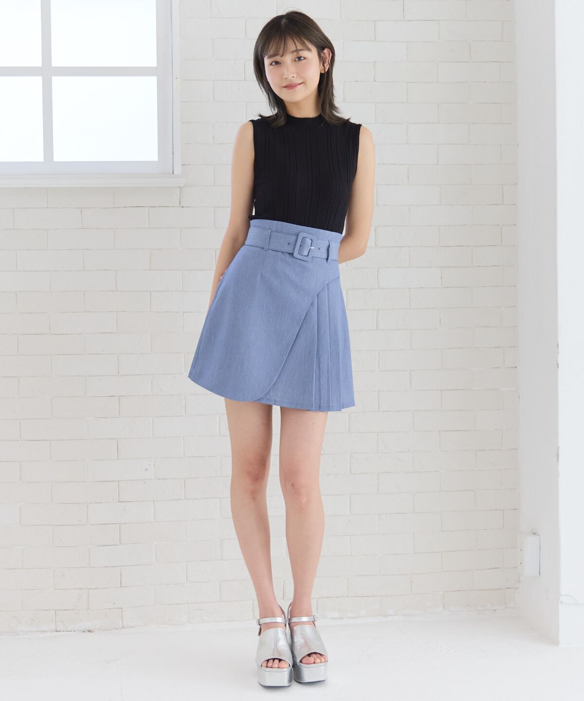 REDYAZEL「ラップデザインアシメプリーツミニスカート」|フレア|