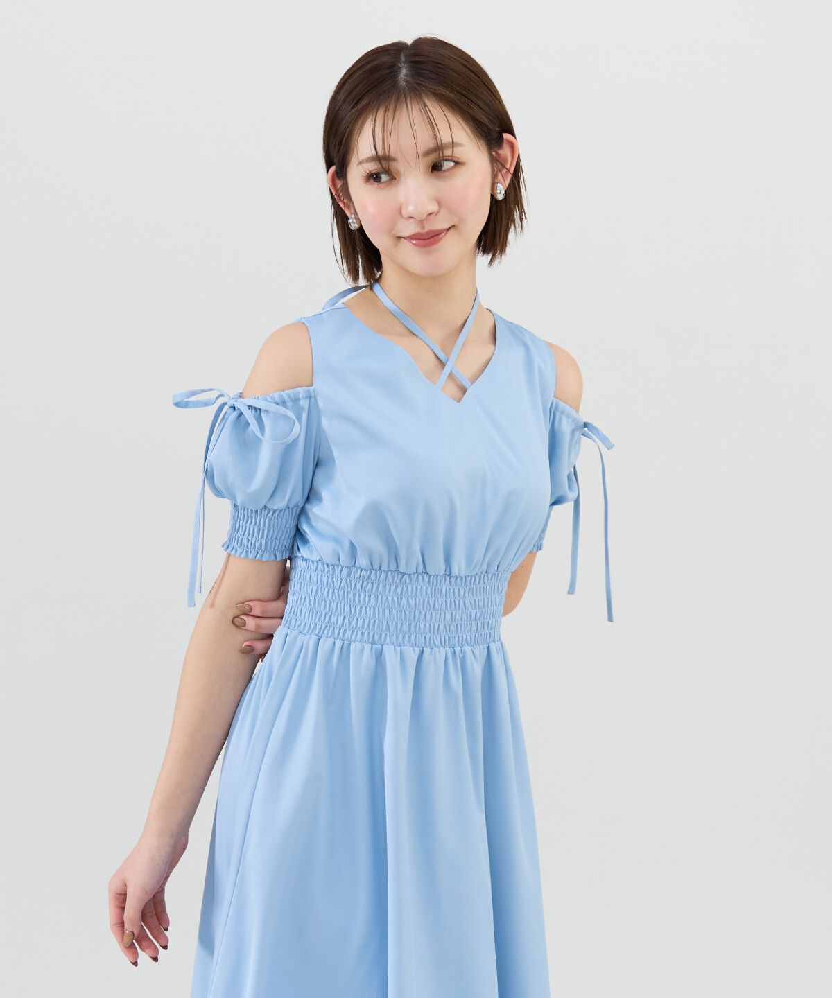 REDYAZEL「シャーリングオープンショルダーワンピース」|ワンピース|