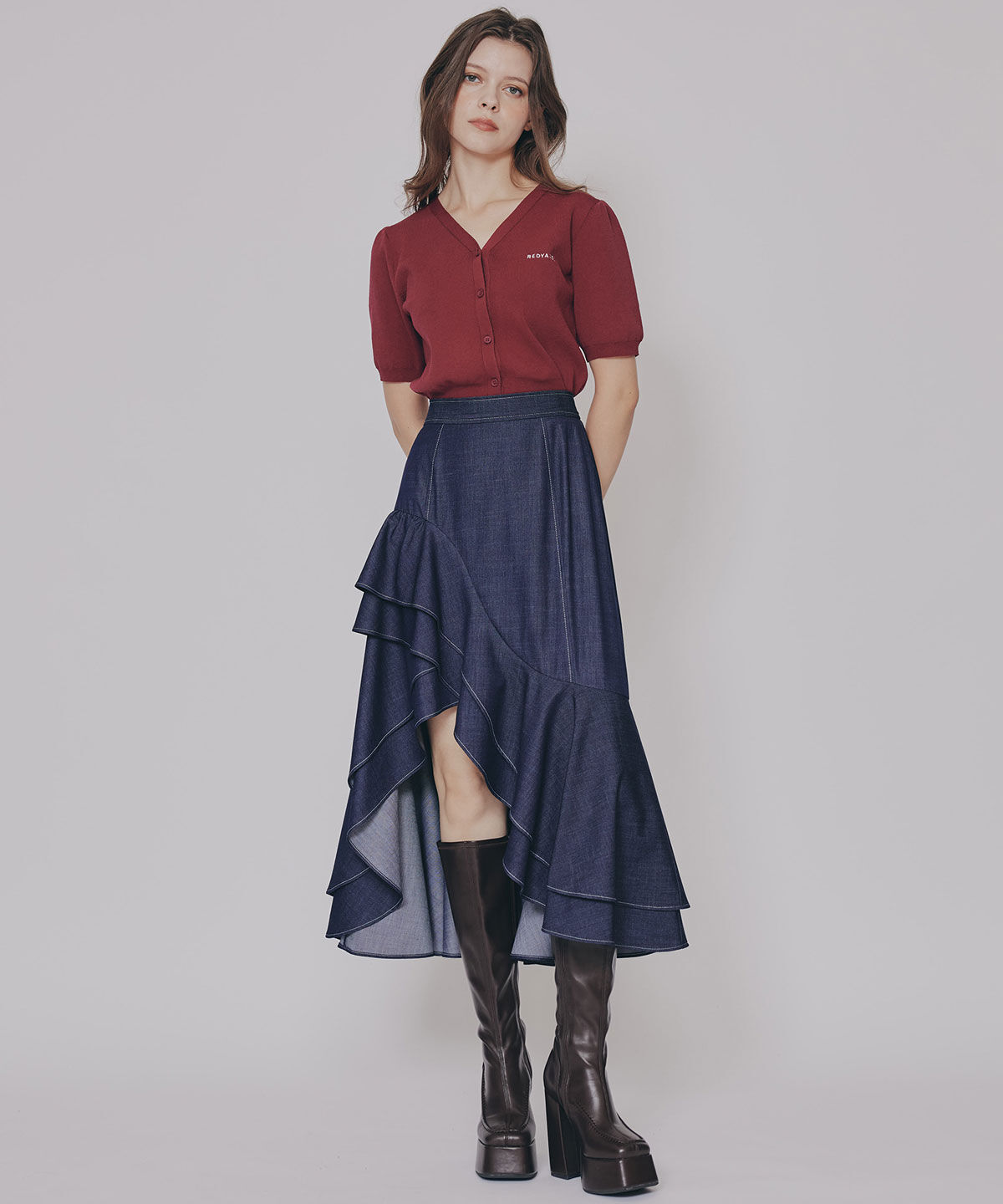 REDYAZEL「ロゴVネックショートスリーブカーディガン」|カーディガン|