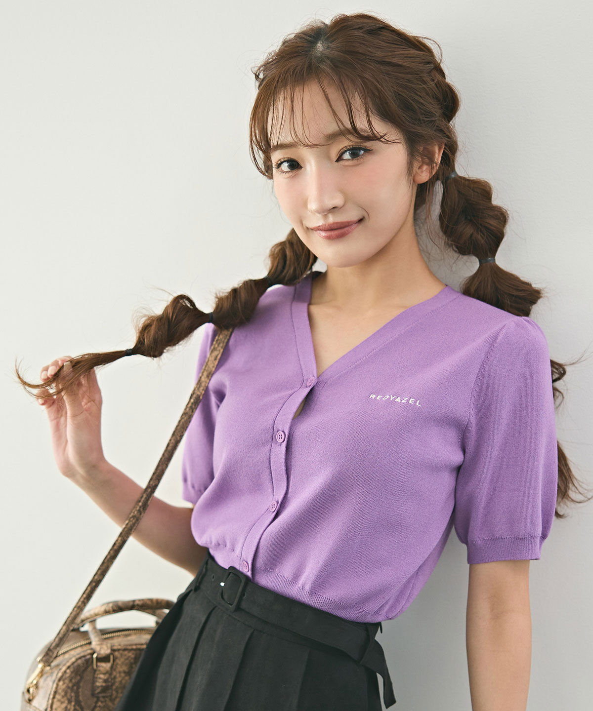 REDYAZEL「ロゴVネックショートスリーブカーディガン」|カーディガン|パープル