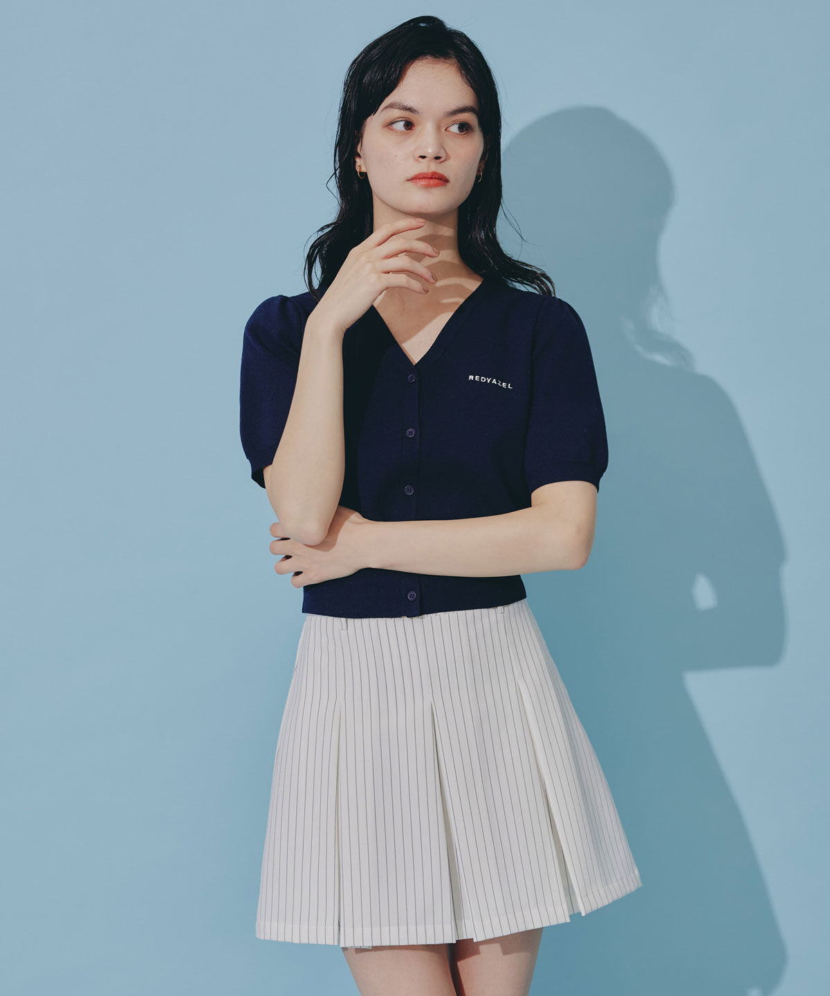 REDYAZEL「ロゴVネックショートスリーブカーディガン」|カーディガン|