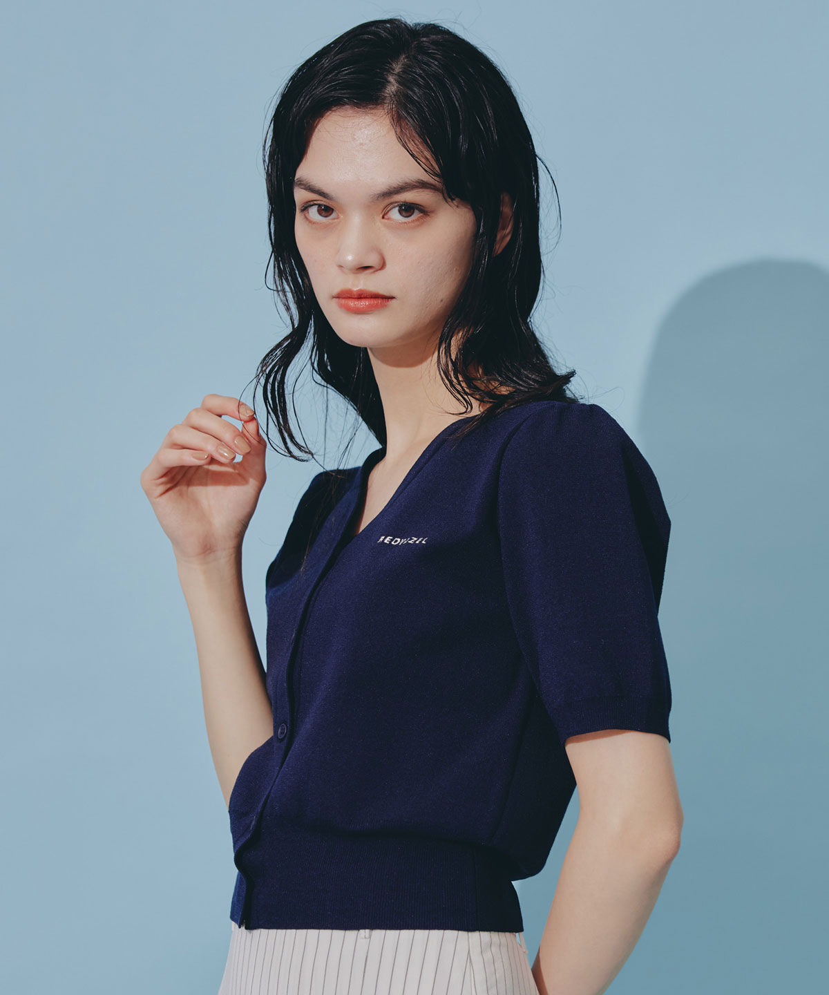 REDYAZEL「ロゴVネックショートスリーブカーディガン」|カーディガン|