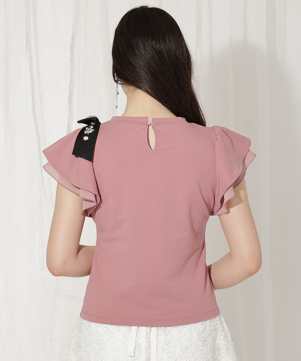 WILLSELECTION「ビジューリボン付き袖フリルプルオーバー」|Tシャツ・カットソー|