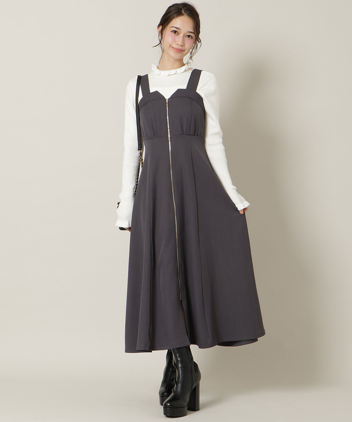 WILLSELECTION「ZIPデザインフレアジャンスカ」|ワンピース|ﾁｬｺｰﾙｸﾞﾚｰ