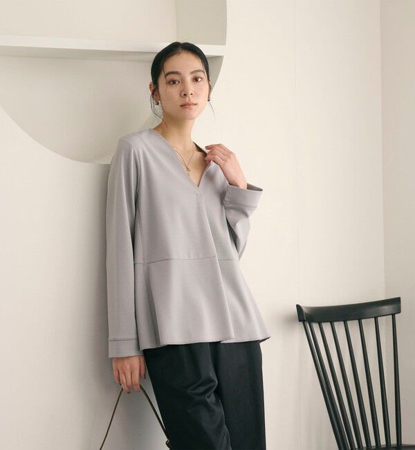 BEAUTY&YOUTH UNITED ARROWS「【WEB限定 Wardrobe DAILY MINIMAL】ペプラム Vネックプルオーバーカットソー」|Tシャツ・カットソー|LT.GRAY