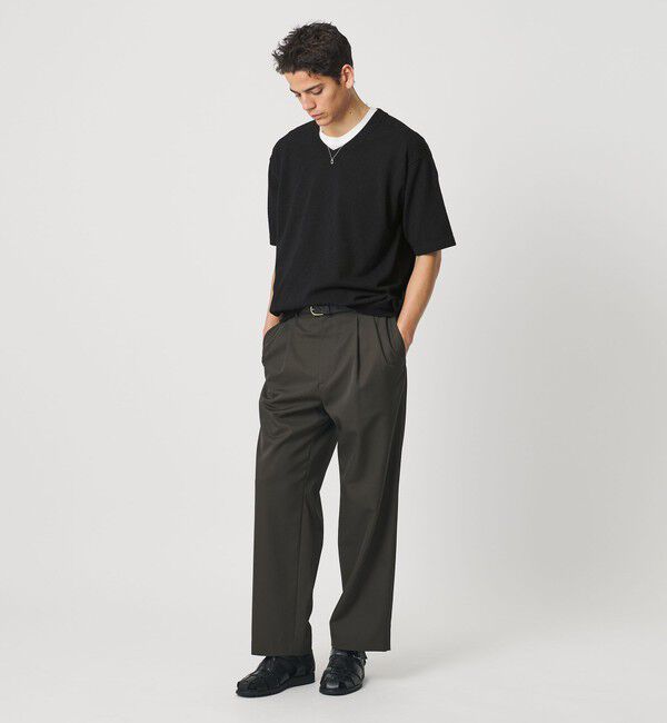 BEAUTY&YOUTH UNITED ARROWS「KNITEE クリンプコットン Vネック ニット Tシャツ ウォッシャブル」|ニット・セーター|