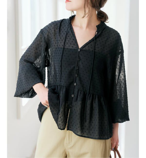 Spick and Span「《WEB限定》ドビードットフリルリボンブラウス」|シャツ・ブラウス|