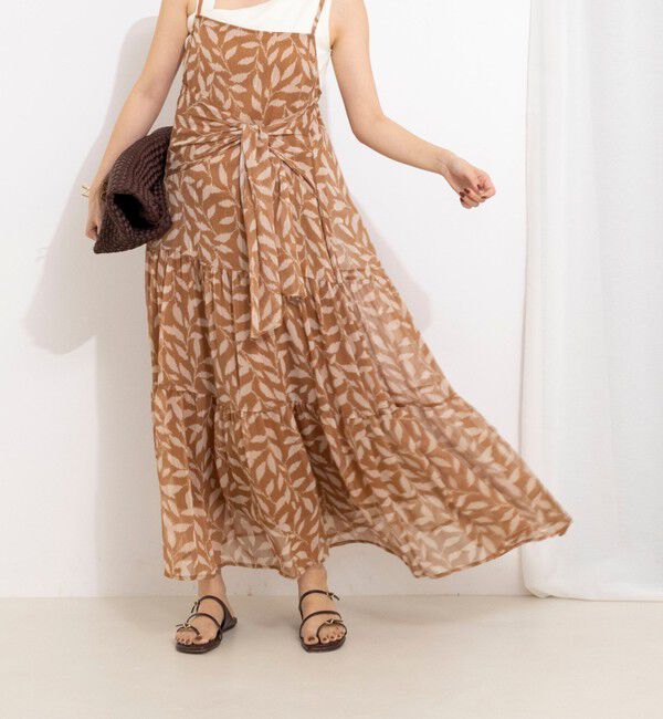 NOLLEY'S「【Import Fabric】ウォッシャブル楊柳リーフ柄ウエストリボンワンピース」|ワンピース|