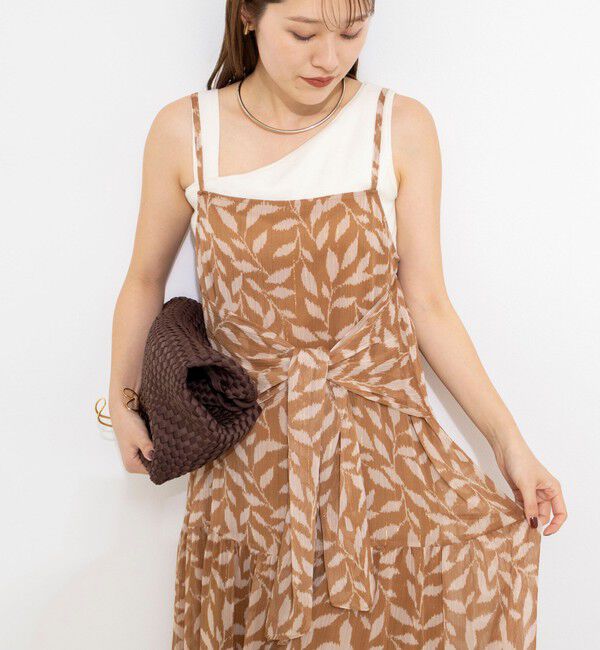 NOLLEY'S「【Import Fabric】ウォッシャブル楊柳リーフ柄ウエストリボンワンピース」|ワンピース|