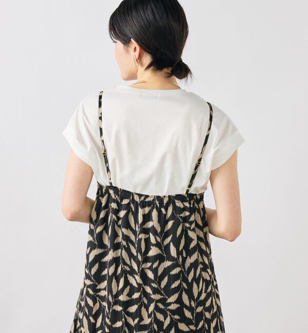 NOLLEY'S「【Import Fabric】ウォッシャブル楊柳リーフ柄ウエストリボンワンピース」|ワンピース|