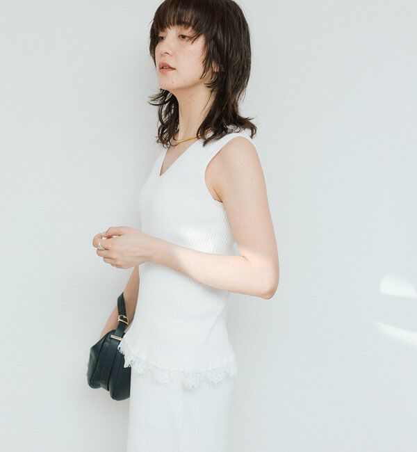  「予約【セットアップ対応可】レースヘムスリーブレスニット」|ニット・セーター|