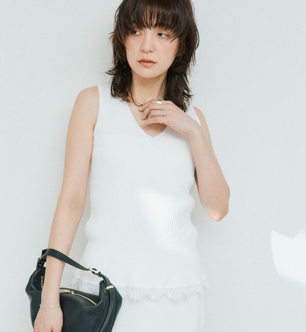  「予約【セットアップ対応可】レースヘムスリーブレスニット」|ニット・セーター|