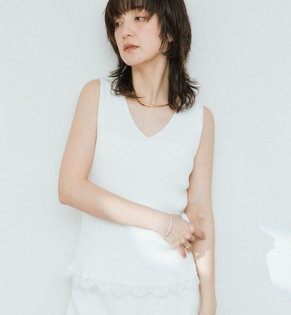  「予約【セットアップ対応可】レースヘムスリーブレスニット」|ニット・セーター|