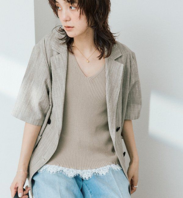  「予約【セットアップ対応可】レースヘムスリーブレスニット」|ニット・セーター|