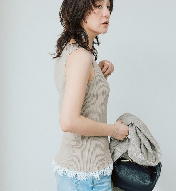  「予約【セットアップ対応可】レースヘムスリーブレスニット」|ニット・セーター|