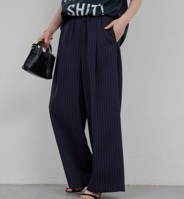 「【手洗い可】ストライプイージーパンツ」|チノ|ネイビー