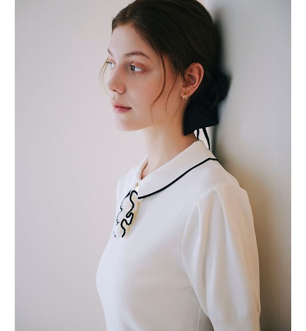 SELFIST「前立てフリルパフショルニット」|ニット・セーター|オフホワイト