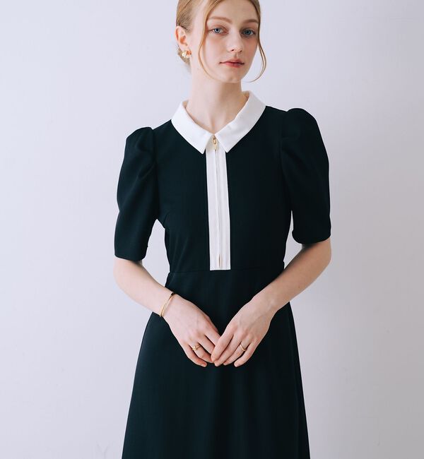 SELFIST「衿配色フロントジップフレアワンピース」|ワンピース|