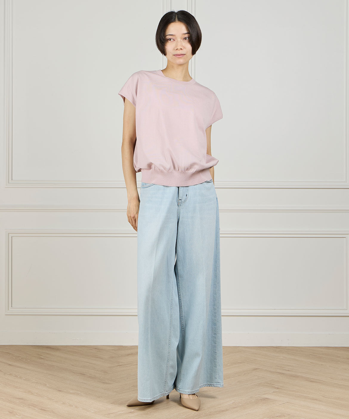 INED「《大きいサイズ》フレンチスリーブニット」|ニット・セーター|