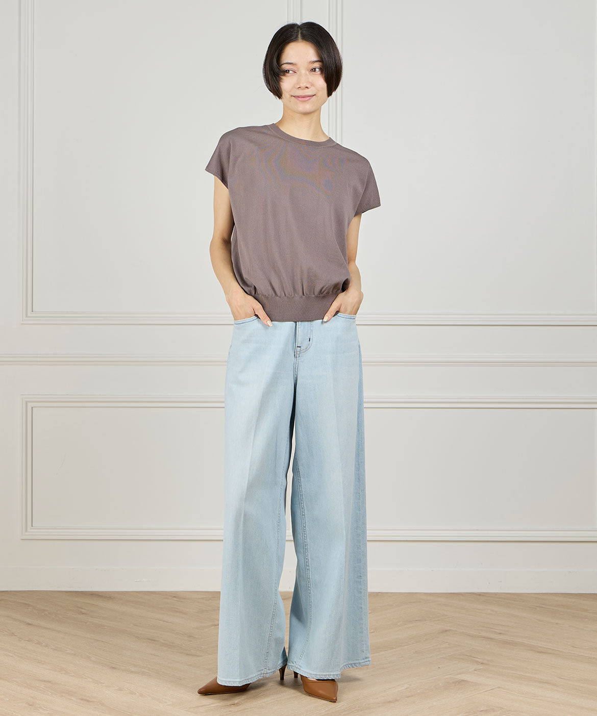 INED「《大きいサイズ》フレンチスリーブニット」|ニット・セーター|