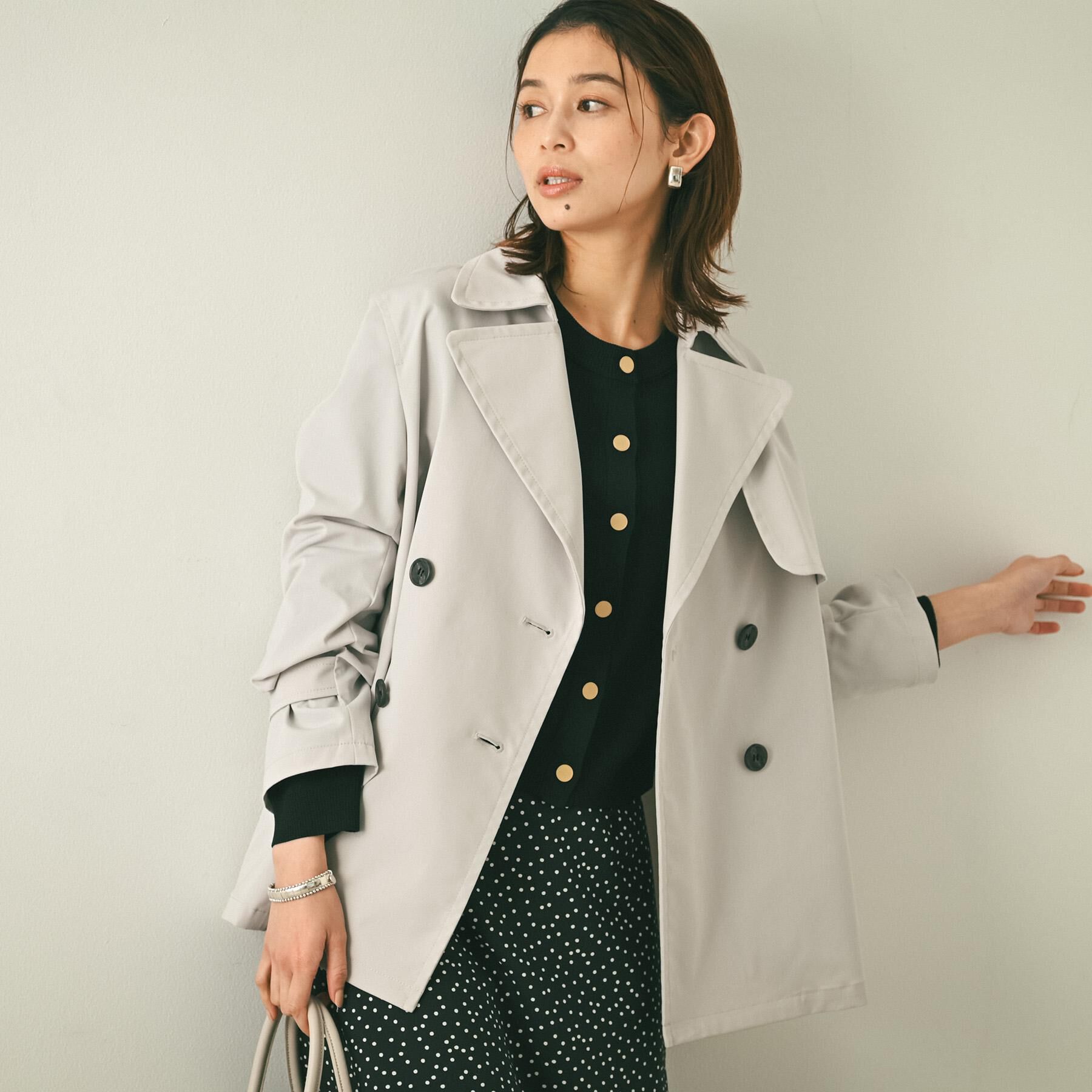 UNTITLED「【定番人気/はっ水/洗える】タスランショートトレンチコート」|トレンチコート|