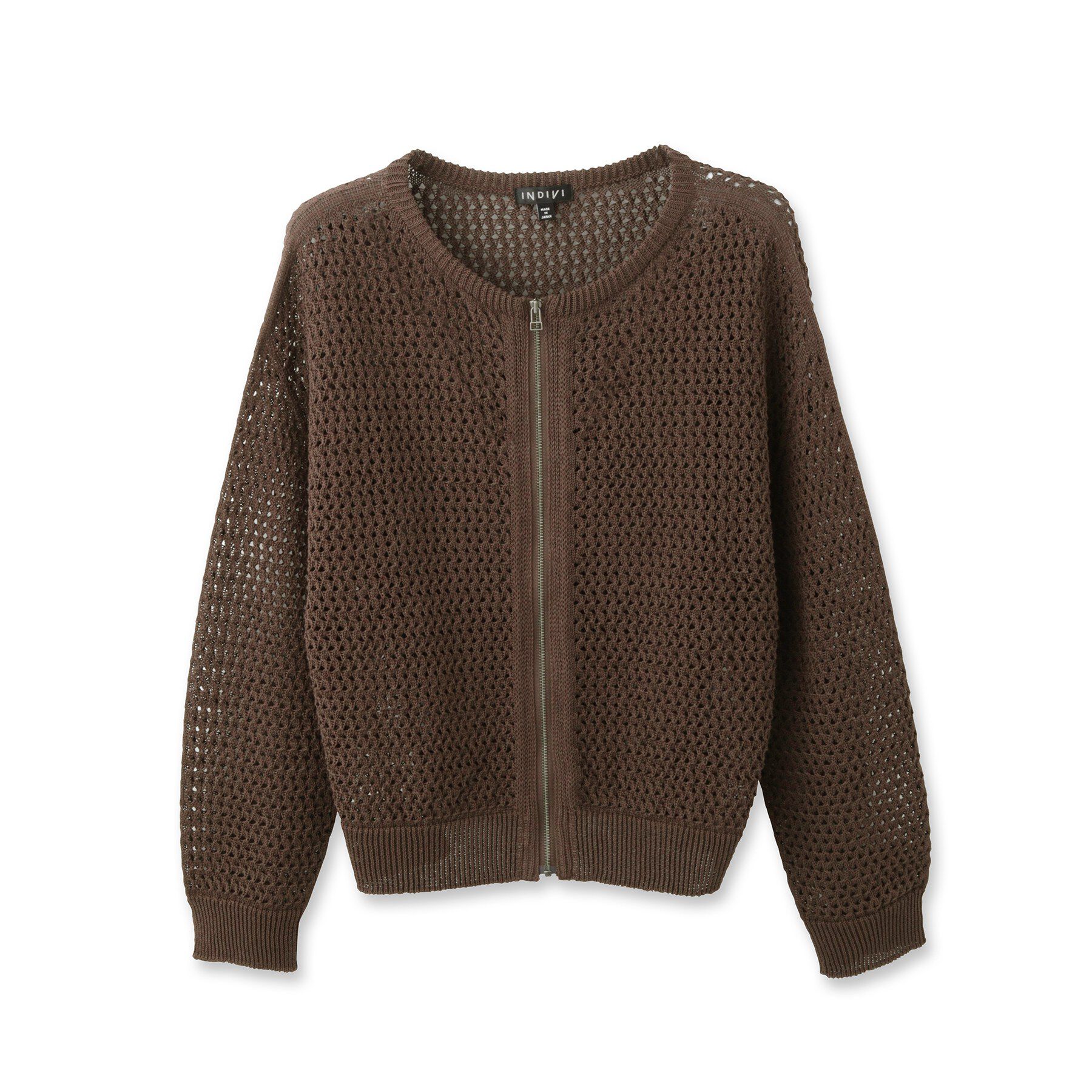 INDIVI「【洗える／コットン】メッシュジップニットカーディガン」|カーディガン|