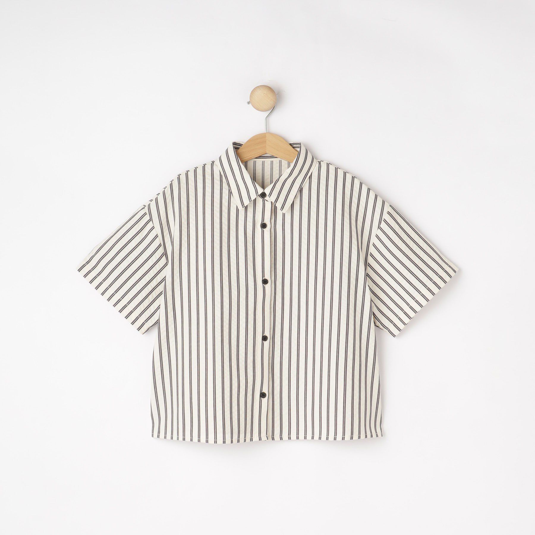 SHOO･LA･RUE「【セットアップ可能/親子リンク】サッカーストライプシャツ」|シャツ・ブラウス|オフホワイト(303